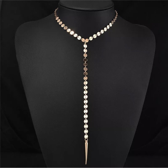 Choker Collar w/ Pendant Chain Necklace Gold Tone - Picture 2 of 2